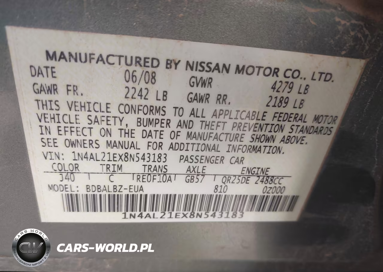 2008 Nissan Altima 2.5 S VIN:1N4AL21EX8N543183 - 9