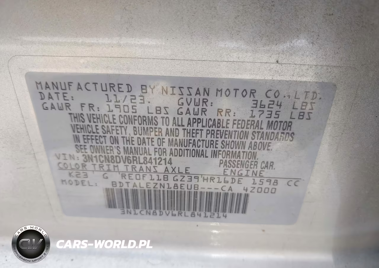 2024 Nissan Versa 1.6 S VIN:3N1CN8DV6RL841214 - 9