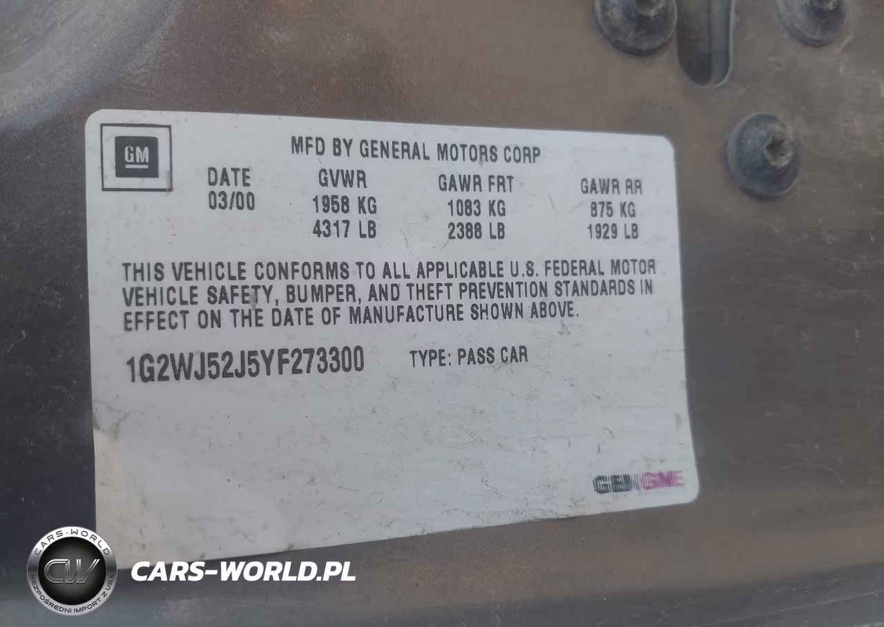 2000 Pontiac Grand Prix Se VIN:1G2WJ52J5YF273300 - 9