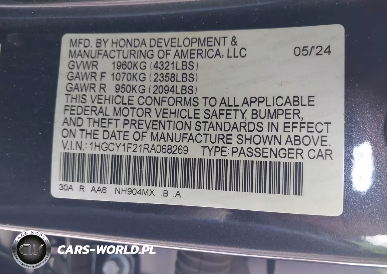 2024 Honda Accord Lx VIN:1HGCY1F21RA068269 - 9
