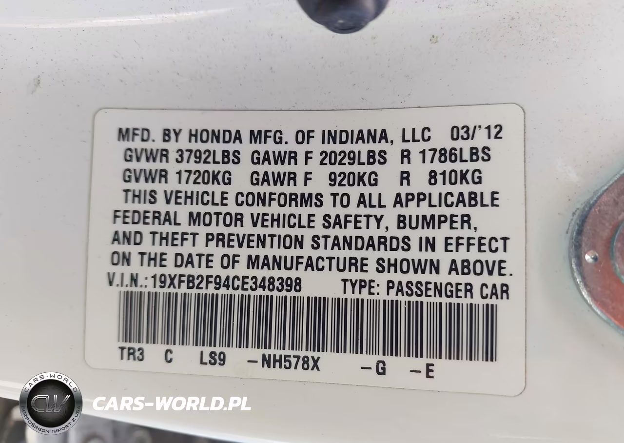 2012 Honda Civic Ex-L VIN:19XFB2F94CE348398 - 9