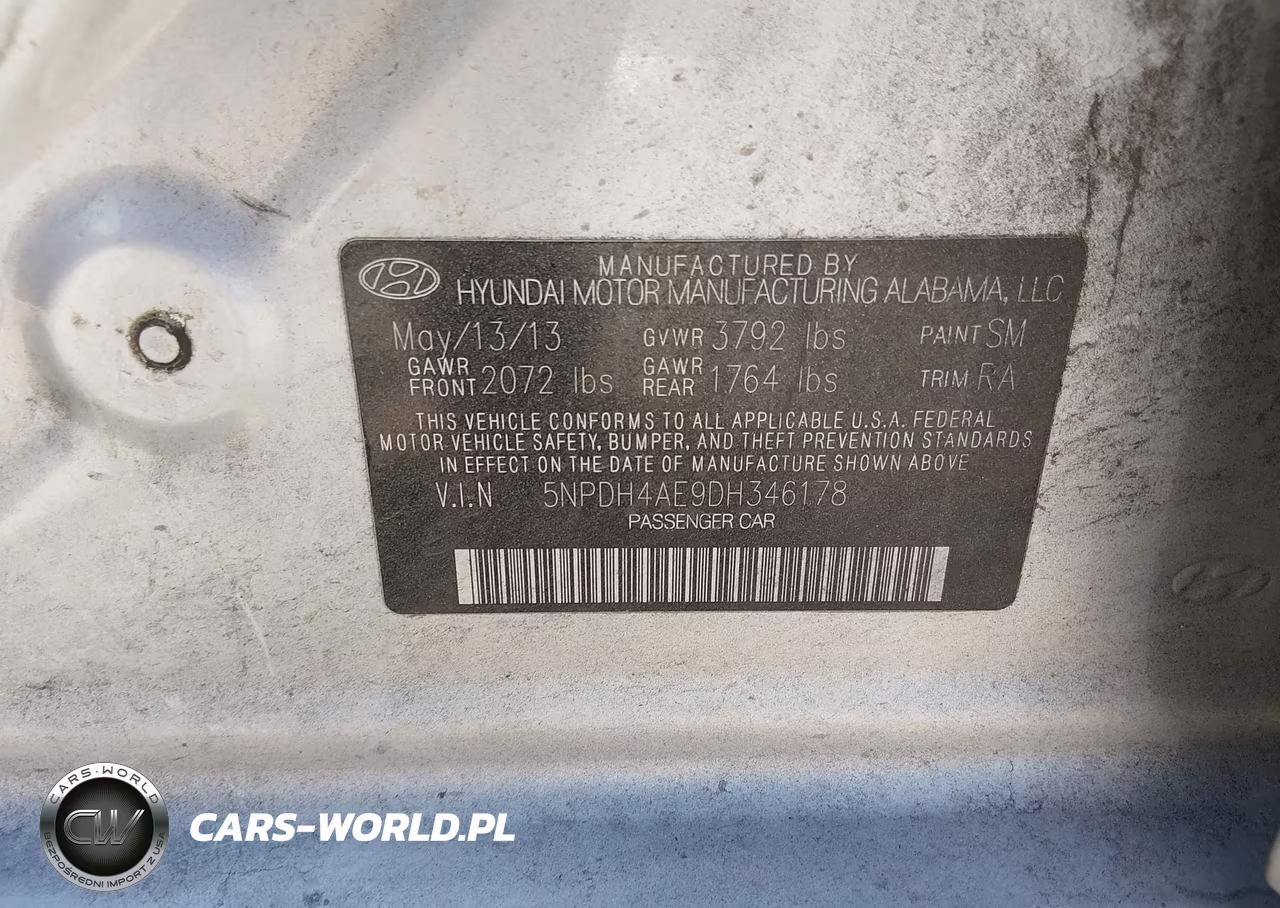 2013 Hyundai Elantra Gls VIN:5NPDH4AE9DH346178 - 9