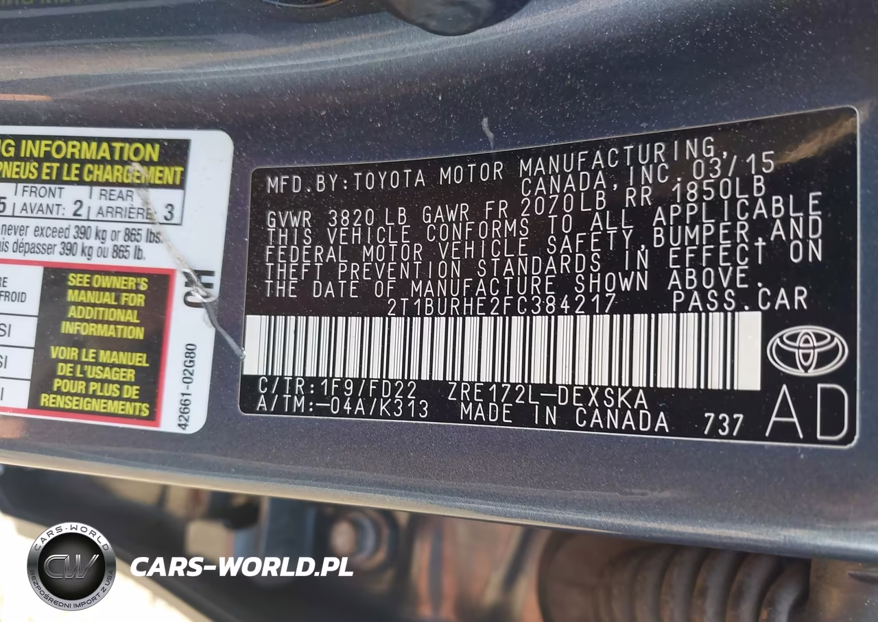 2015 Toyota Corolla S Plus VIN:2T1BURHE2FC384217 - 9