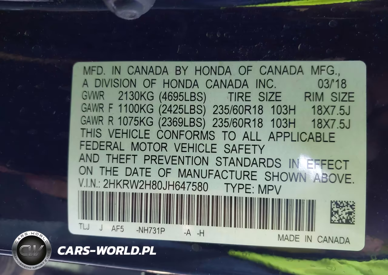 2018 Honda Cr-V Ex-L-Ex-L Navi VIN:2HKRW2H80JH647580 - 9