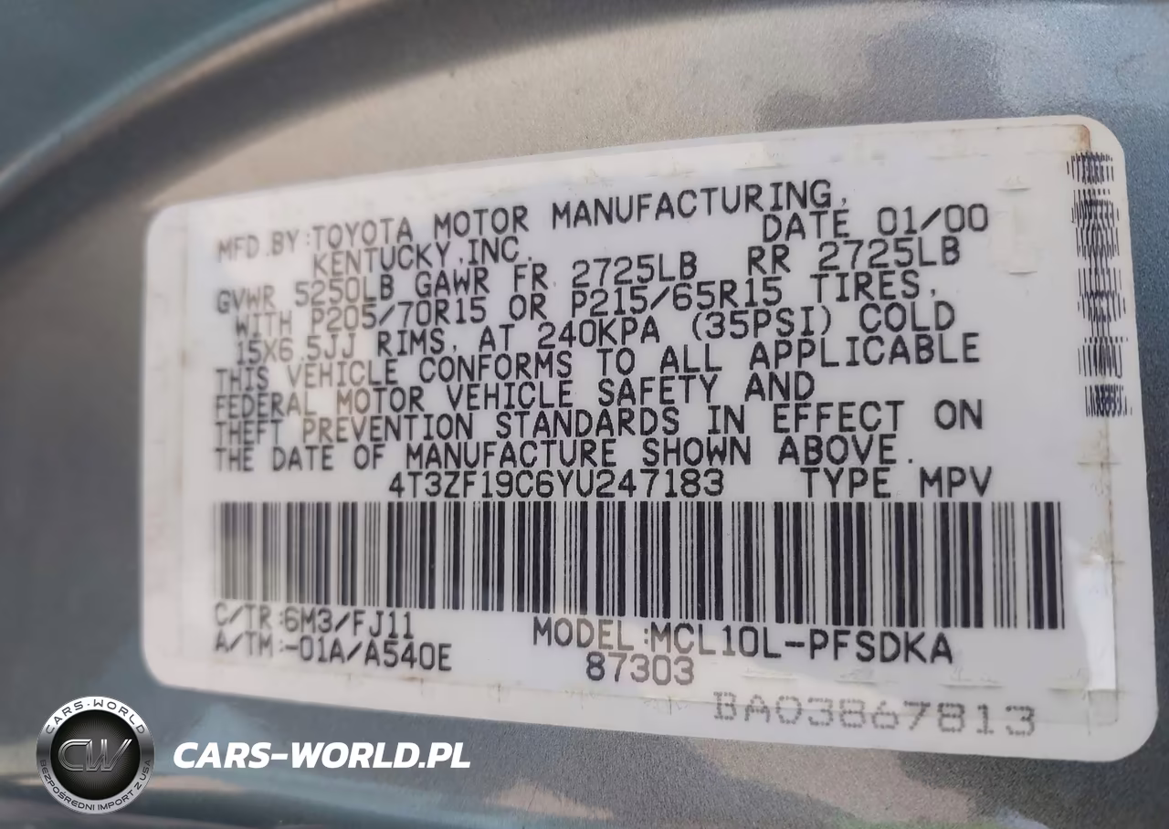 2000 Toyota Sienna Ce VIN:4T3ZF19C6YU247183 - 9