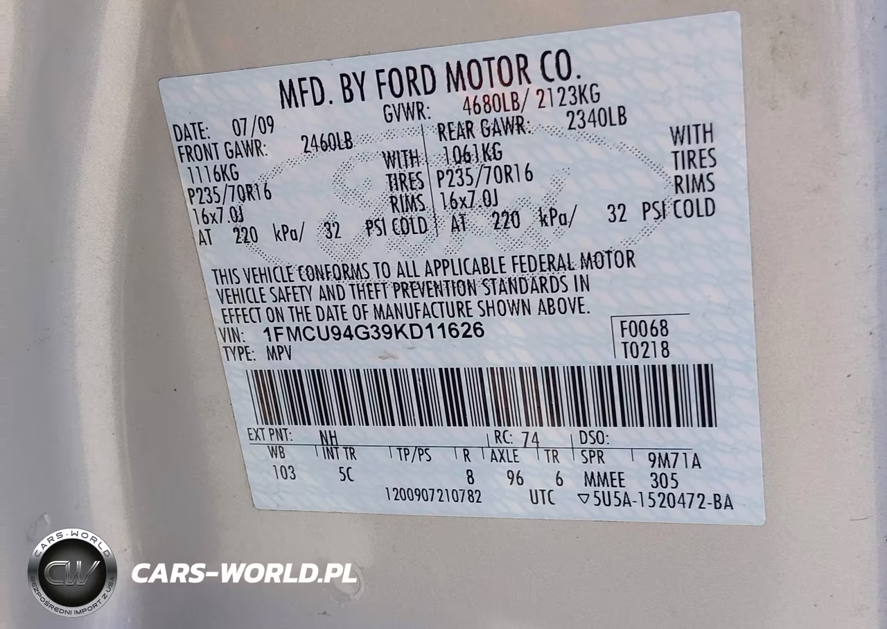 2009 Ford Escape Limited VIN:1FMCU94G39KD11626 - 9