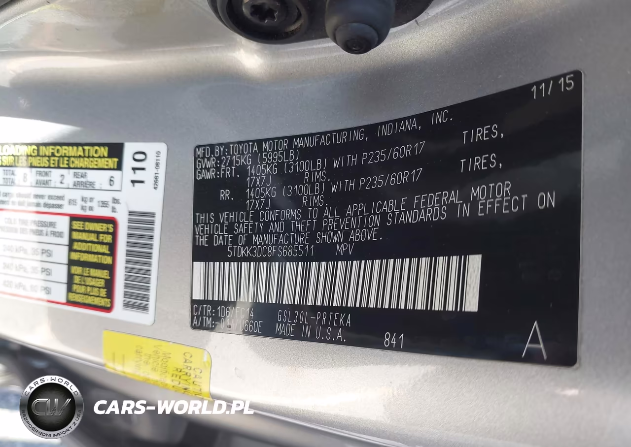2015 Toyota Sienna Le 8 Passenger VIN:5TDKK3DC8FS685511 - 9