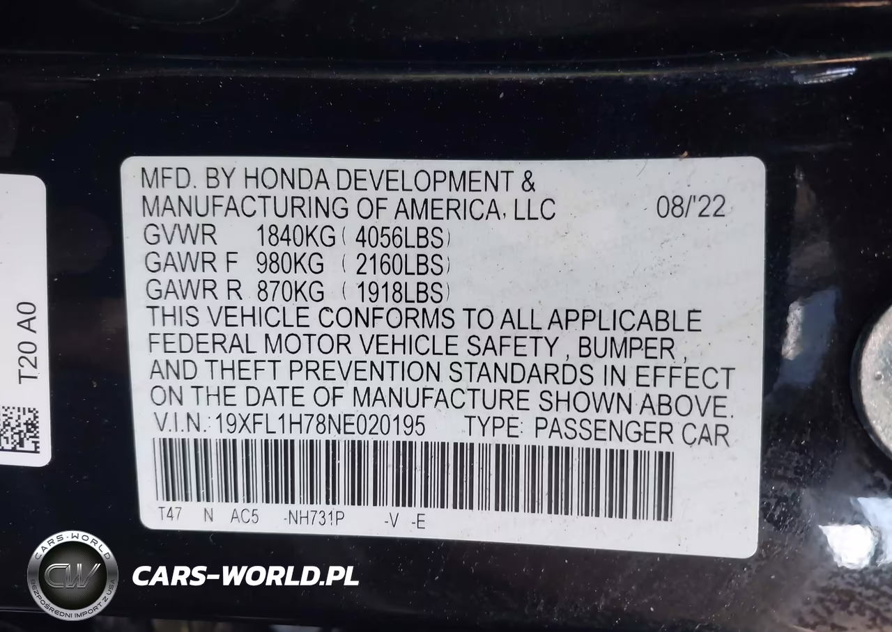 2022 Honda Civic Ex-L VIN:19XFL1H78NE020195 - 9