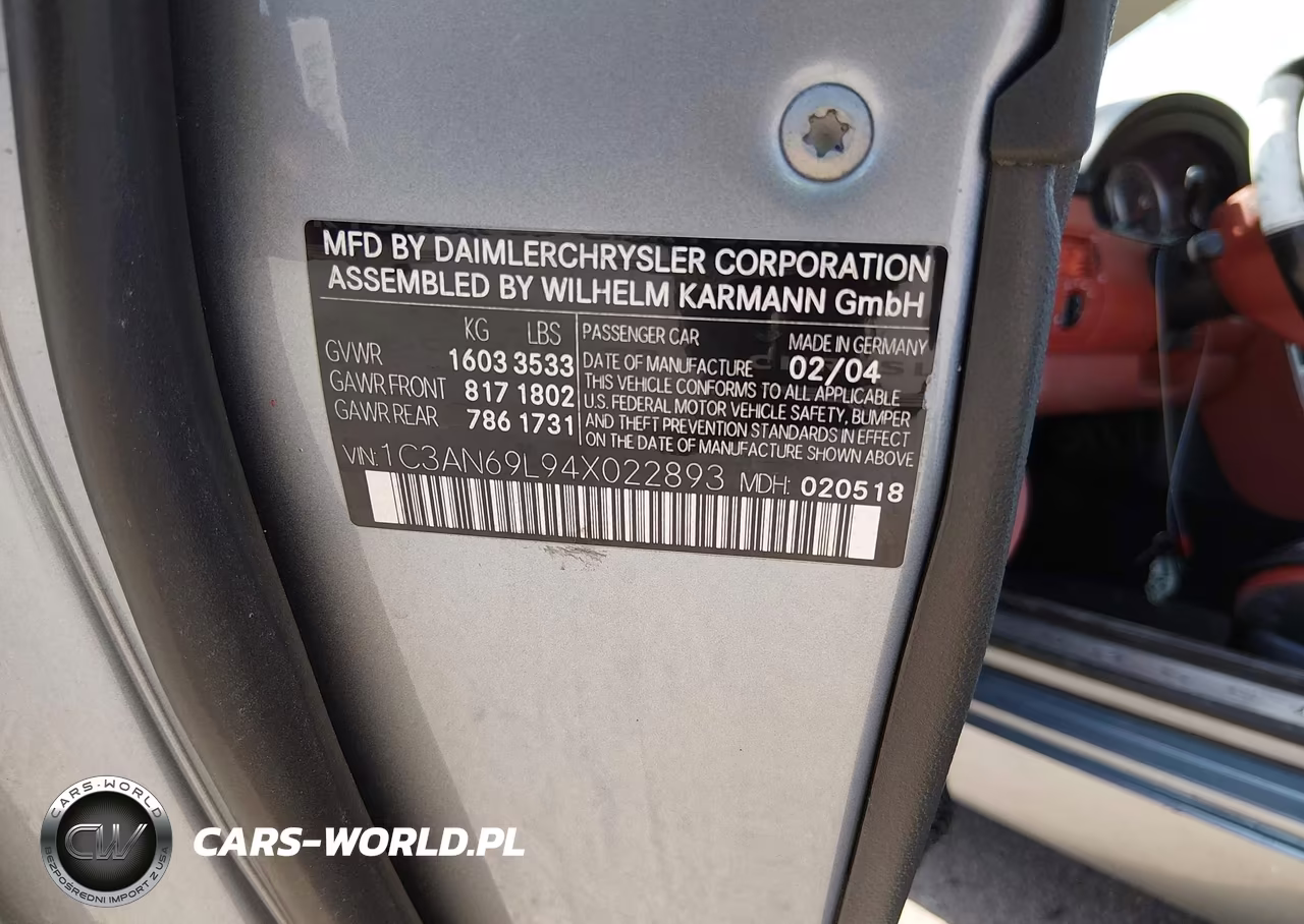 2004 Chrysler Crossfire VIN:1C3AN69L94X022893 - 9