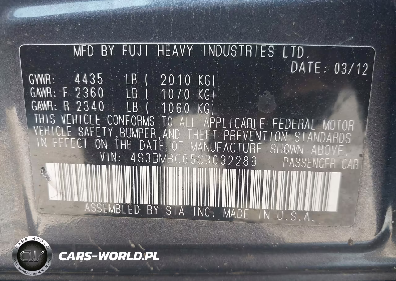 2012 Subaru Legacy 2.5I Premium VIN:4S3BMBC65C3032289 - 9