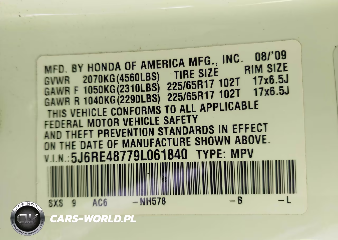 2009 Honda Cr-V Ex-L VIN:5J6RE48779L061840 - 9