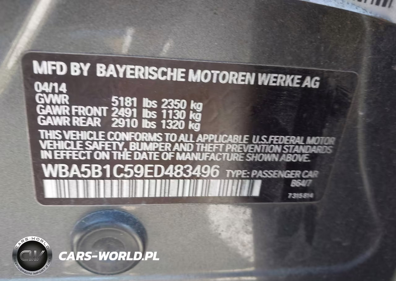 2014 BMW 535I VIN:WBA5B1C59ED483496 - 9
