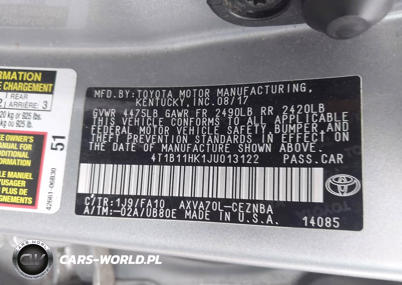 2018 Toyota Camry Le VIN:4T1B11HK1JU013122 - 9