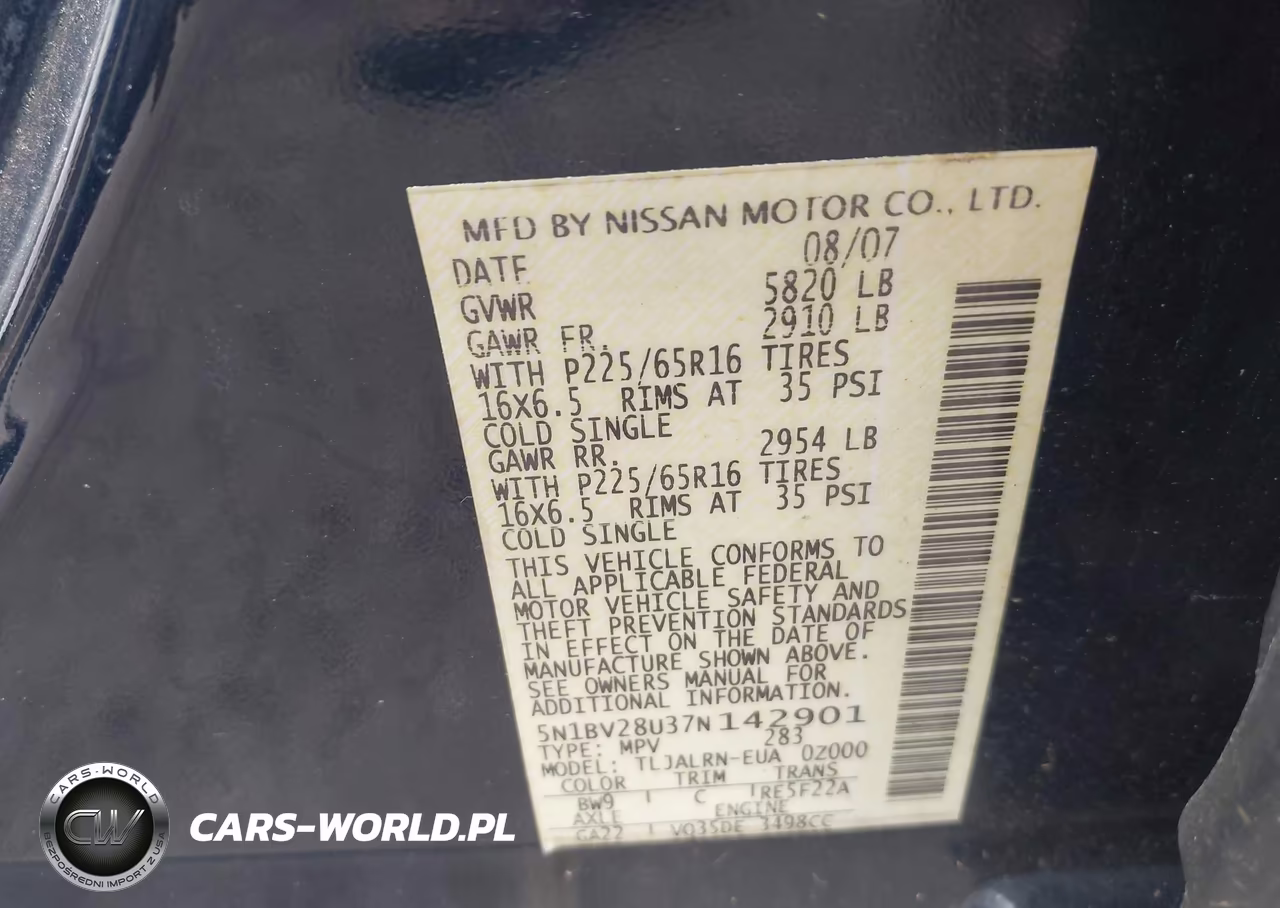 2007 Nissan Quest 3.5 VIN:5N1BV28U37N142901 - 9