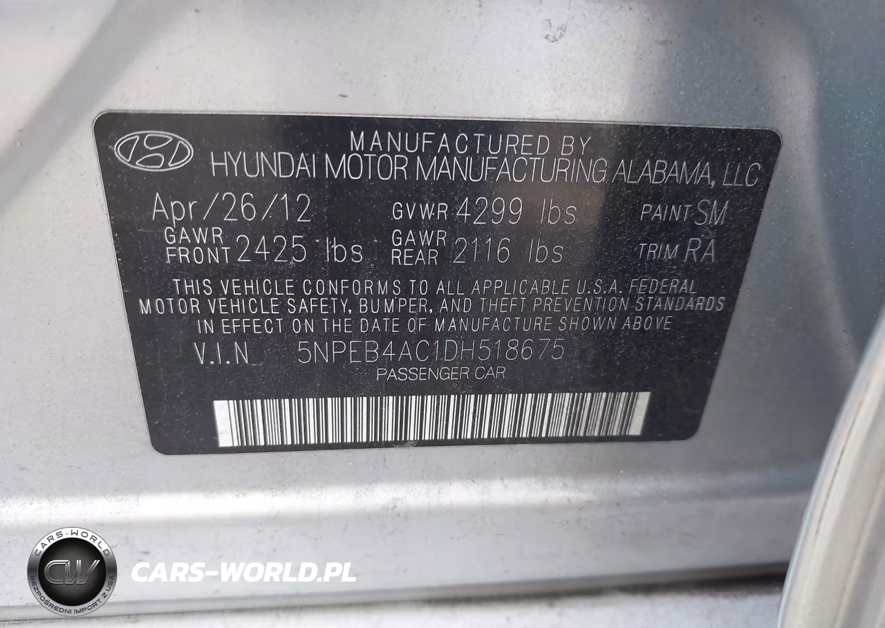 2013 Hyundai Sonata Gls VIN:5NPEB4AC1DH518675 - 9
