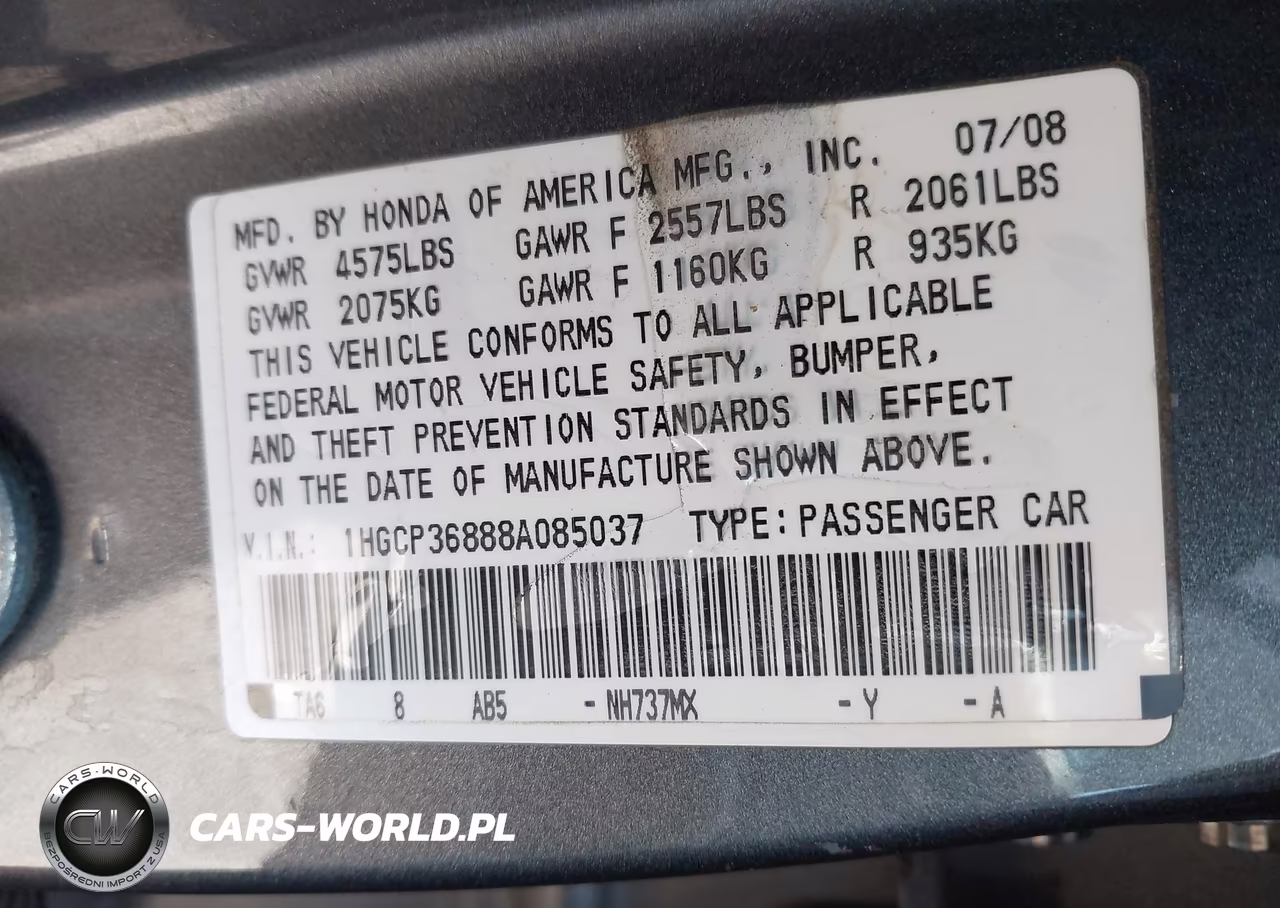2008 Honda Accord 3.5 Ex-L VIN:1HGCP36888A085037 - 9