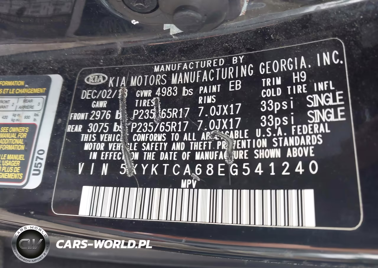 2014 Kia Sorento Lx VIN:5XYKTCA68EG541240 - 9