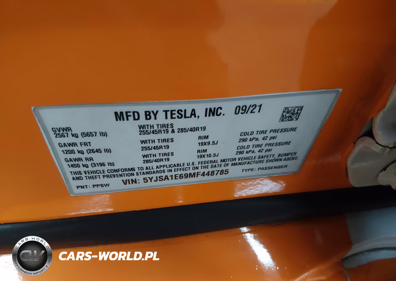 2021 Tesla Model S Plaid Tri Motor All-Wheel Drive VIN:5YJSA1E69MF448785 - 9