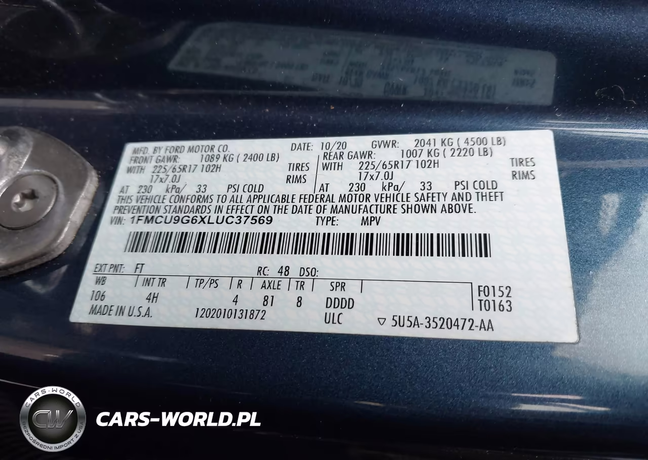 2020 Ford Escape Se VIN:1FMCU9G6XLUC37569 - 9