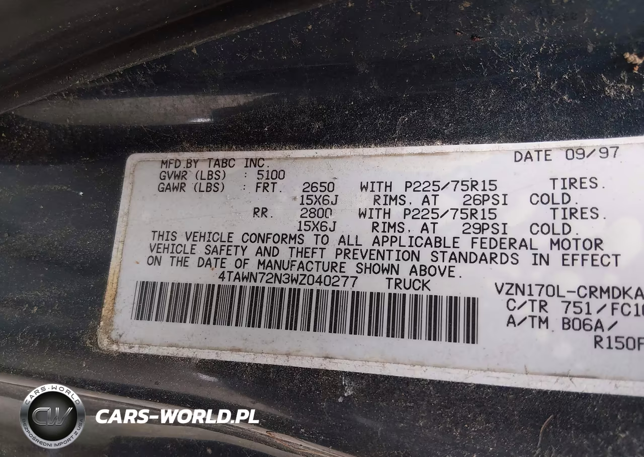 1998 Toyota Tacoma Base V6 VIN:4TAWN72N3WZ040277 - 9