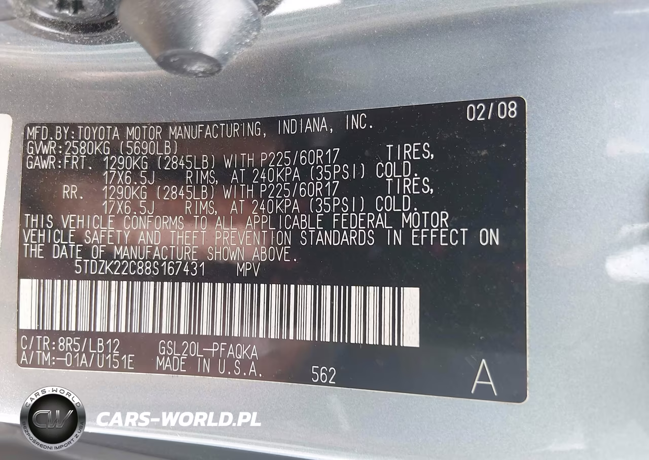 2008 Toyota Sienna Xle VIN:5TDZK22C88S167431 - 9