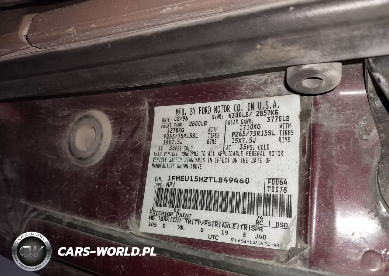 1996 Ford Bronco U100 VIN:1FMEU15H2TLB49460 - 9