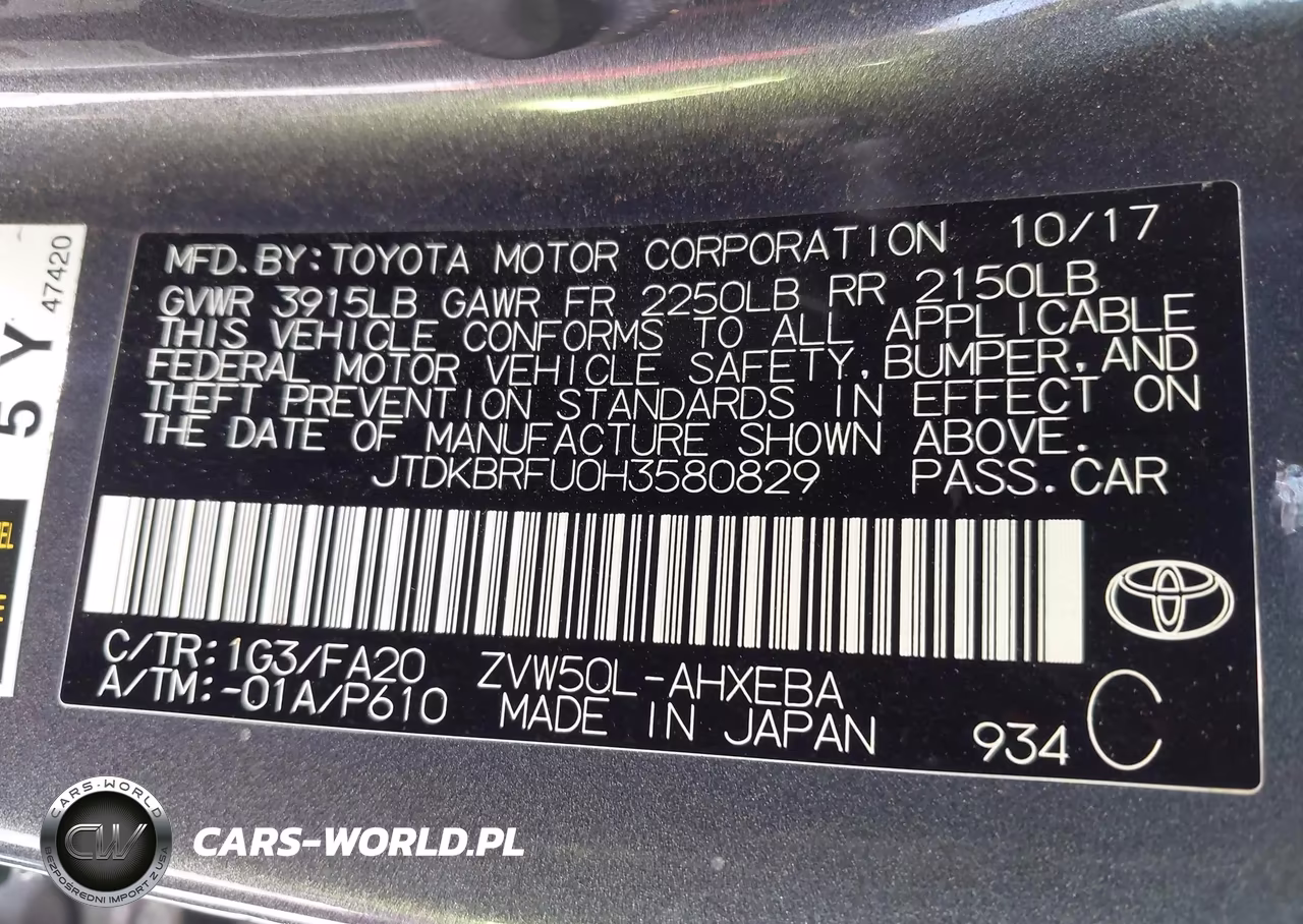 2017 Toyota Prius Two VIN:JTDKBRFU0H3580829 - 9