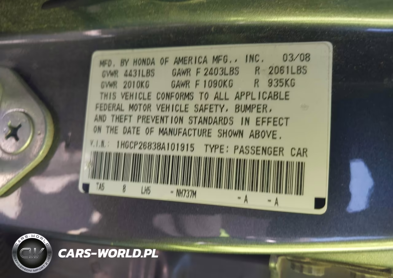 2008 Honda Accord 2.4 Ex-L VIN:1HGCP26838A101915 - 9