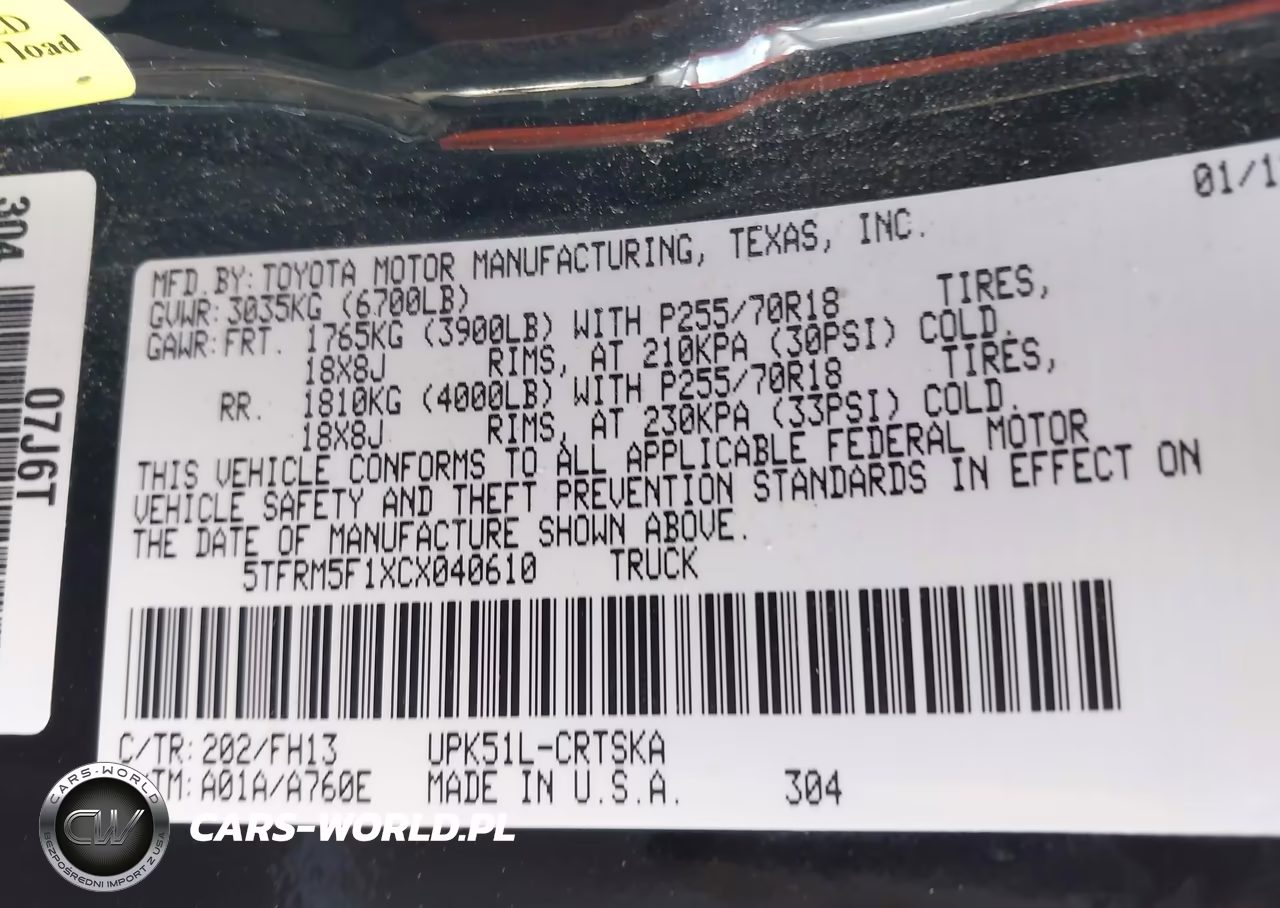 2012 Toyota Tundra Grade 4.6L V8 VIN:5TFRM5F1XCX040610 - 9