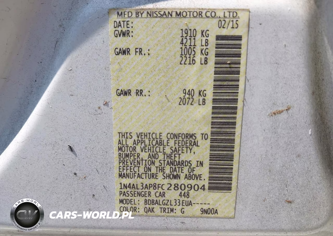 2015 Nissan Altima 2.5-2.5 S-2.5 Sl-2.5 Sv VIN:1N4AL3AP8FC280904 - 9