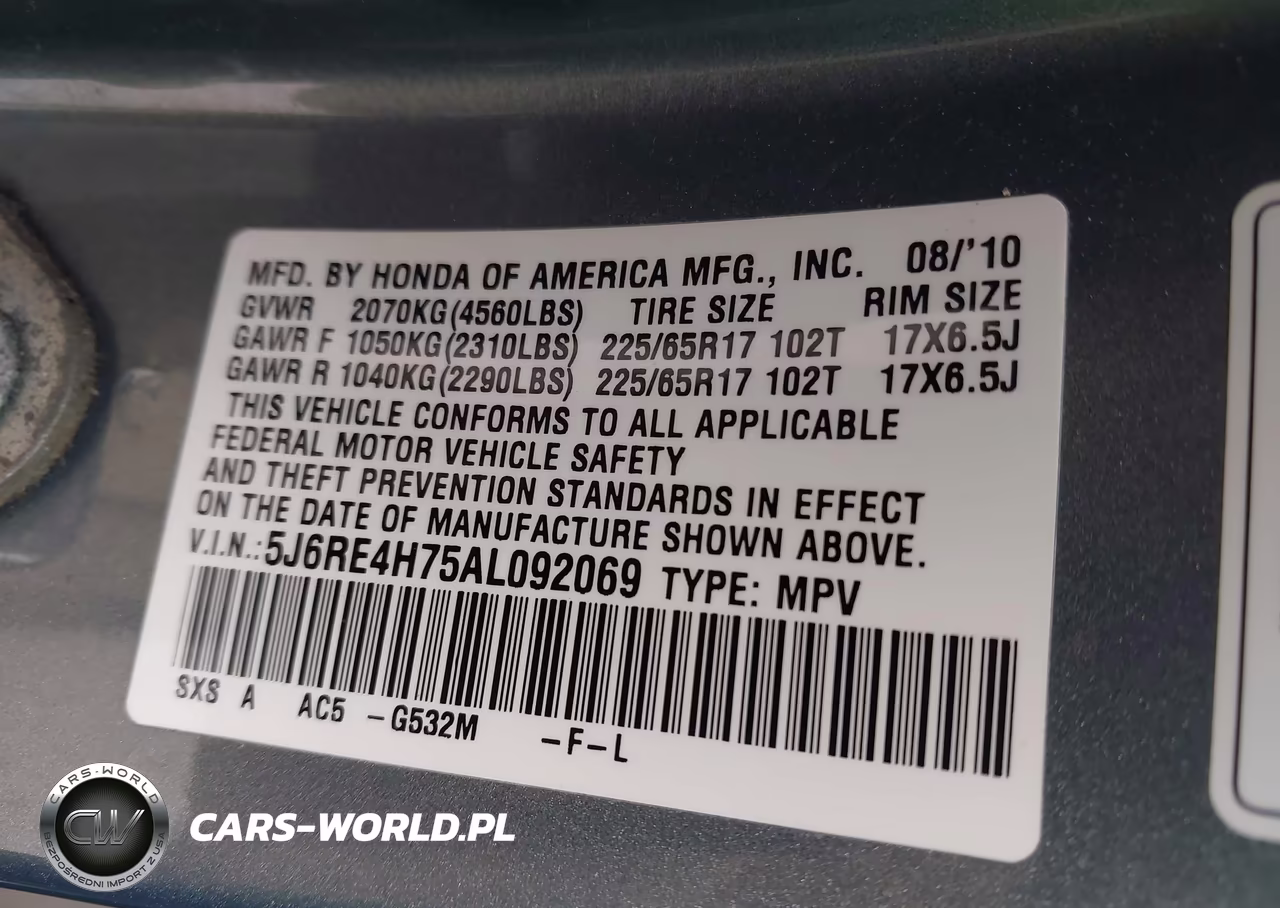 2010 Honda Cr-V Ex-L VIN:5J6RE4H75AL092069 - 9