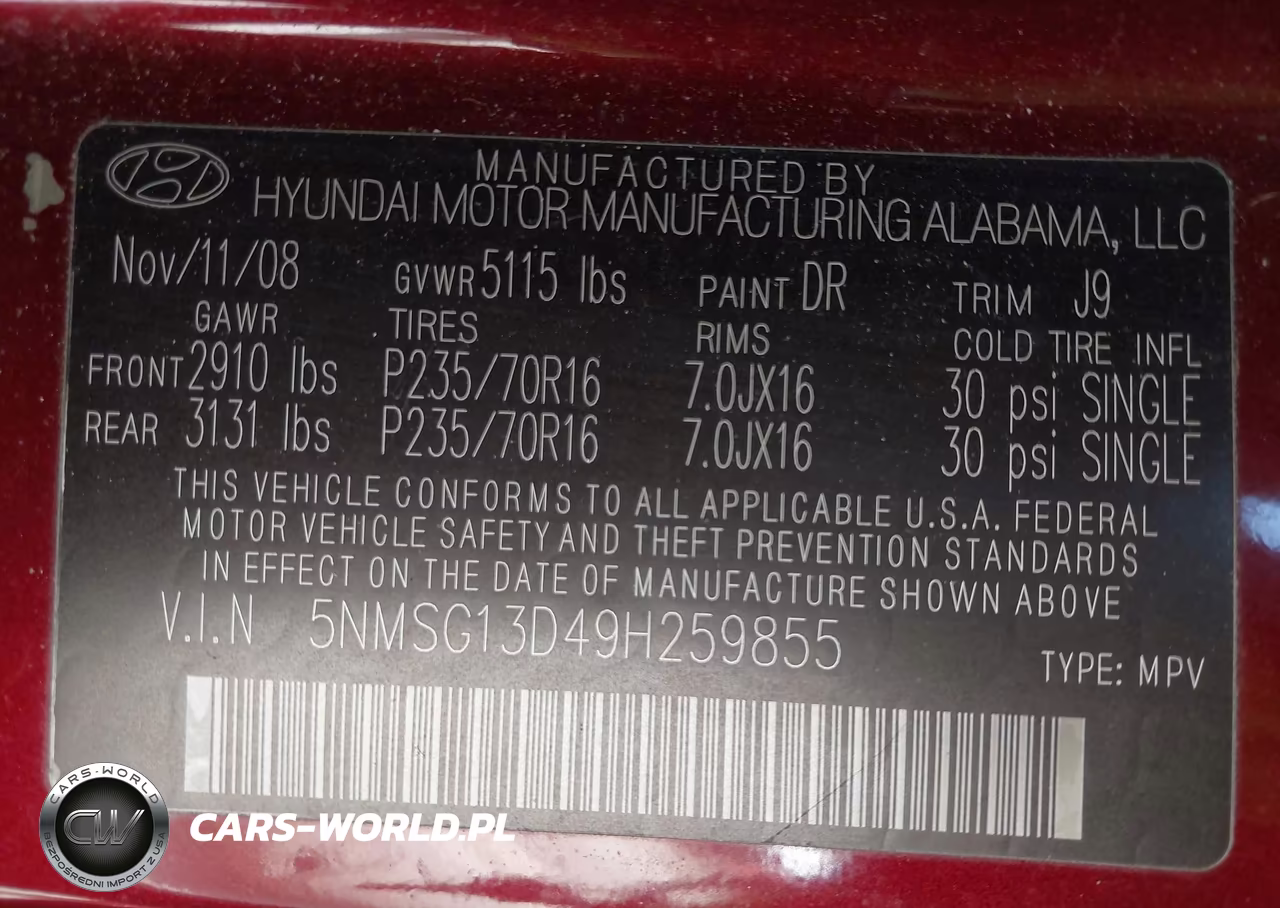 2009 Hyundai Santa Fe Gls VIN:5NMSG13D49H259855 - 9