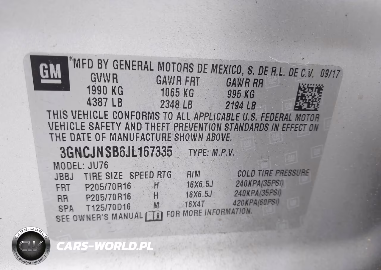 2018 Chevrolet Trax Ls VIN:3GNCJNSB6JL167335 - 9