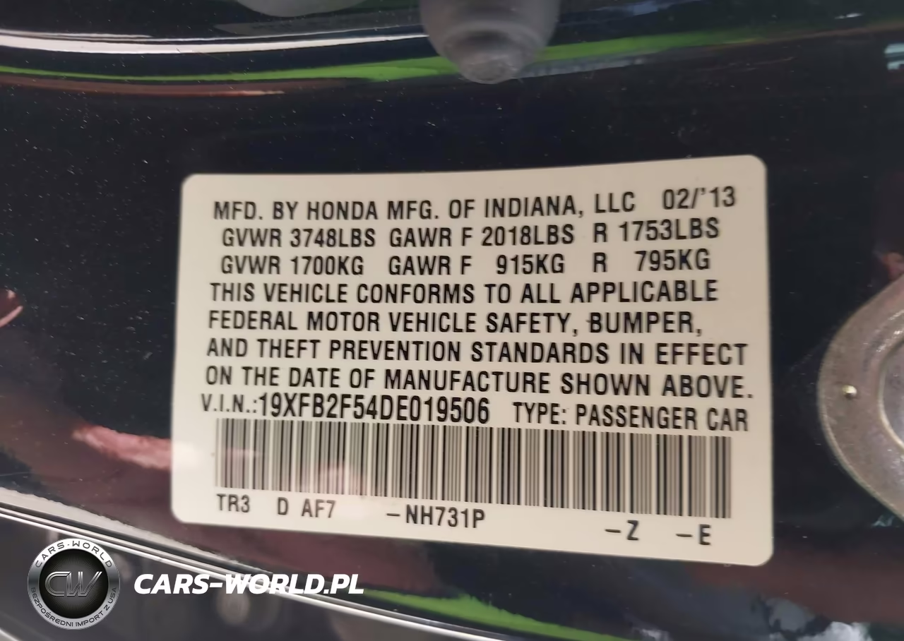 2013 Honda Civic Lx VIN:19XFB2F54DE019506 - 9
