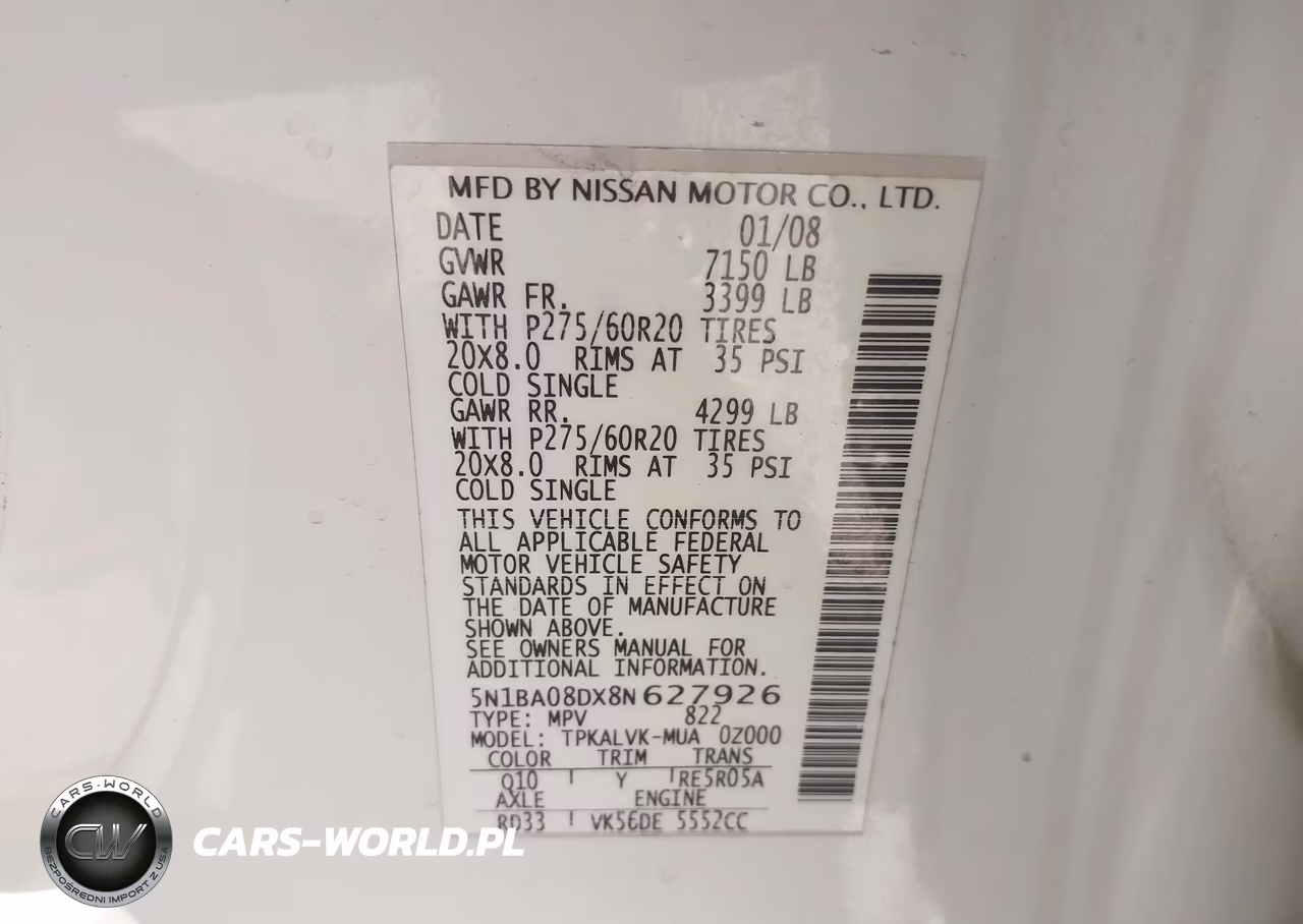2008 Nissan Armada Le VIN:5N1BA08DX8N627926 - 9