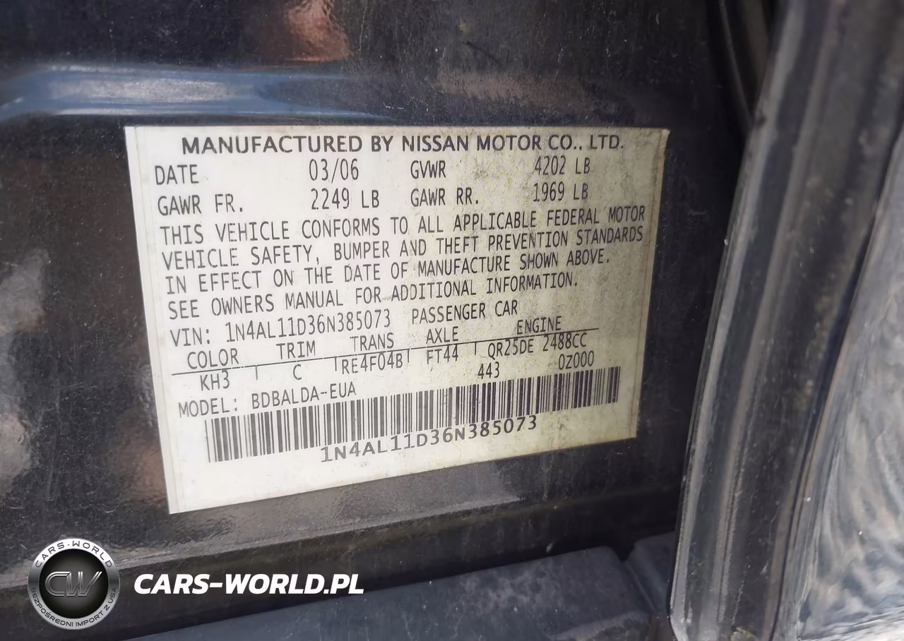 2006 Nissan Altima 2.5 S VIN:1N4AL11D36N385073 - 9