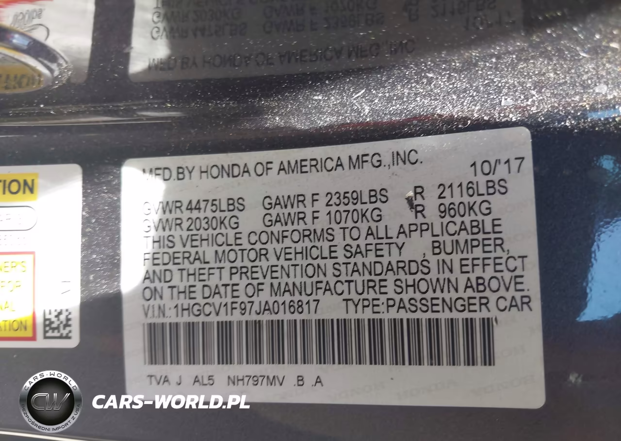 2018 Honda Accord Touring VIN:1HGCV1F97JA016817 - 9
