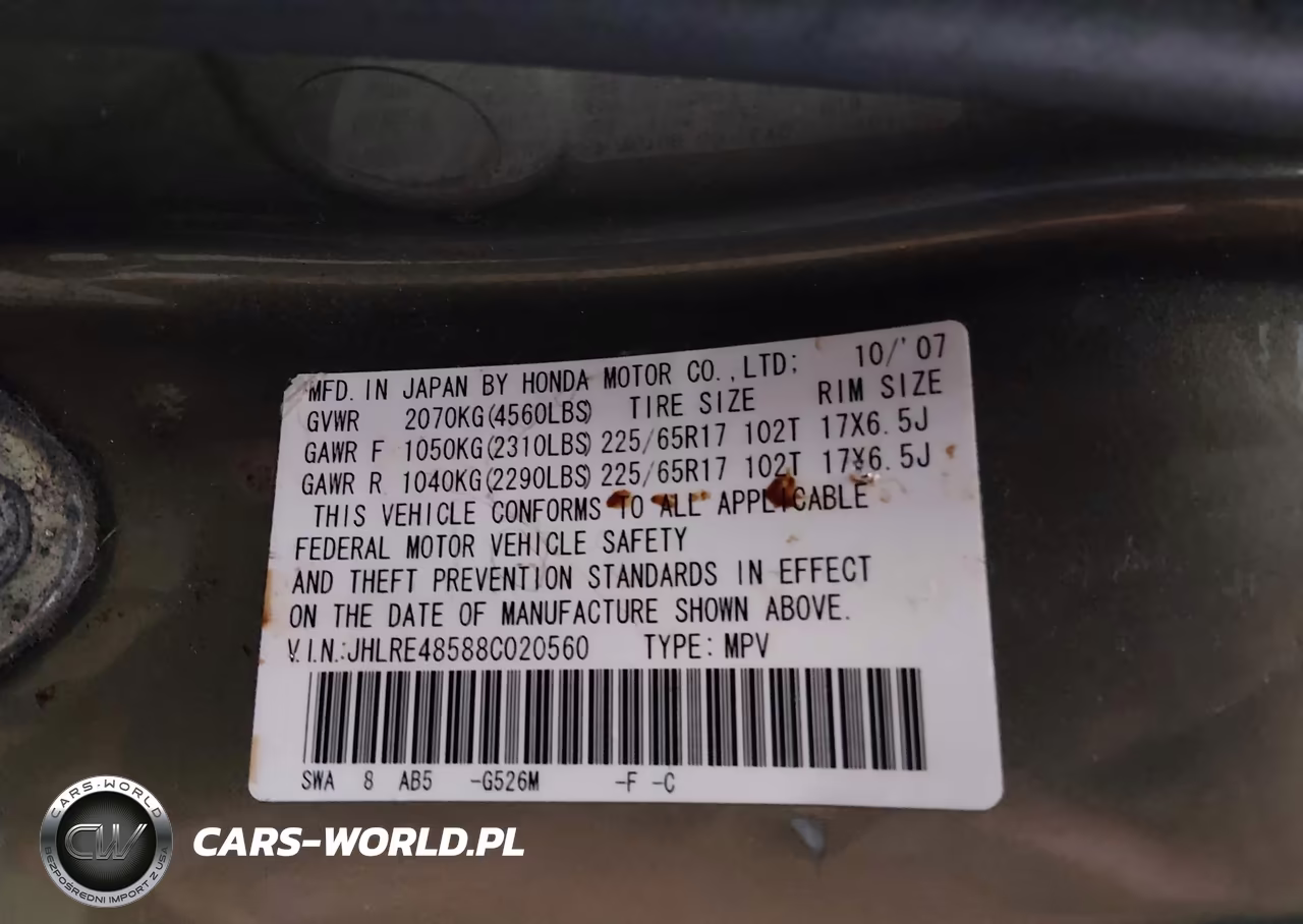 2008 Honda Cr-V Ex VIN:JHLRE48588C020560 - 9