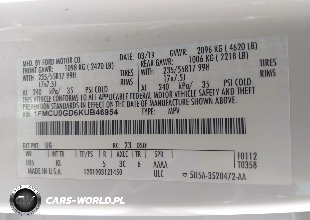 2019 Ford Escape Se VIN:1FMCU0GD6KUB46954 - 9