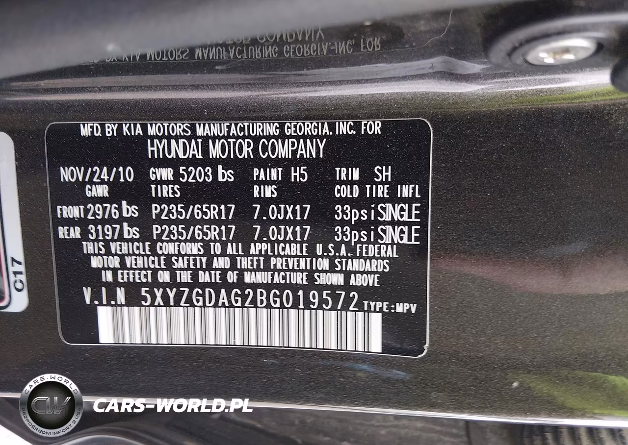2011 Hyundai Santa Fe Gls V6 VIN:5XYZGDAG2BG019572 - 9