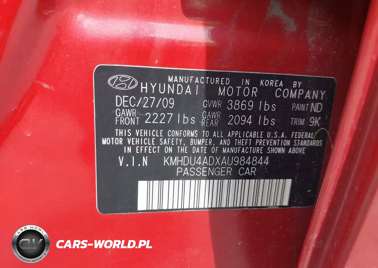 2010 Hyundai Elantra Gls VIN:KMHDU4ADXAU984844 - 9