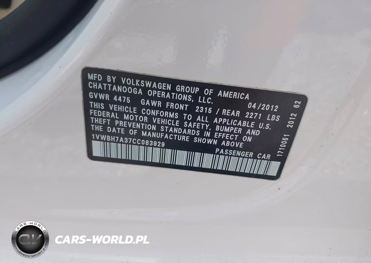 2012 Volkswagen Passat 2.5L Se VIN:1VWBH7A37CC083929 - 9