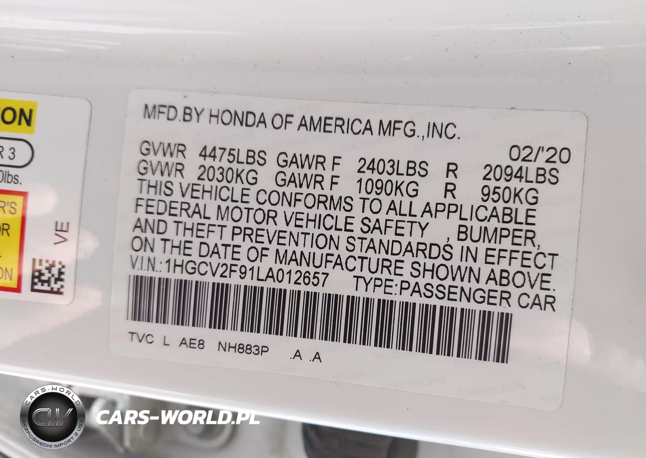 2020 Honda Accord Touring VIN:1HGCV2F91LA012657 - 9