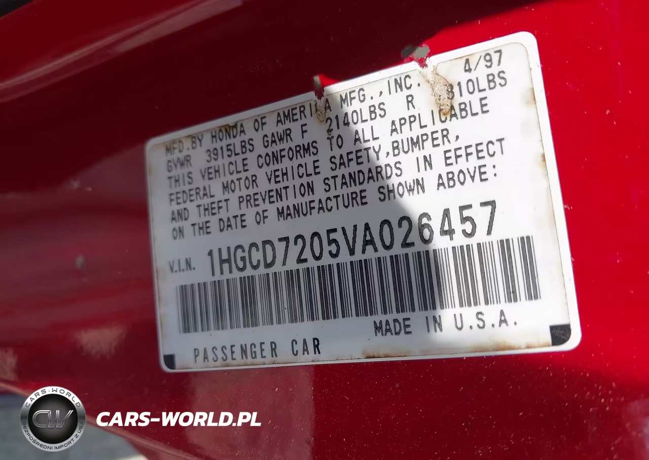 1997 Honda Accord Se VIN:1HGCD7205VA026457 - 9