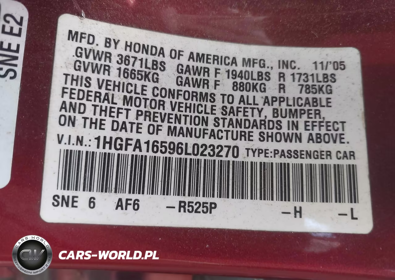 2006 Honda Civic Lx VIN:1HGFA16596L023270 - 9