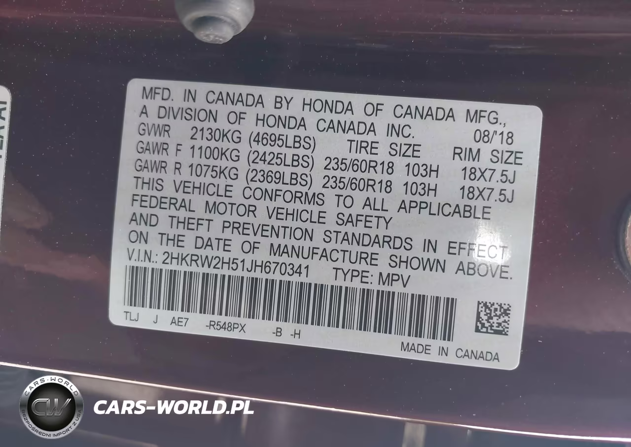2018 Honda Cr-V Ex VIN:2HKRW2H51JH670341 - 9