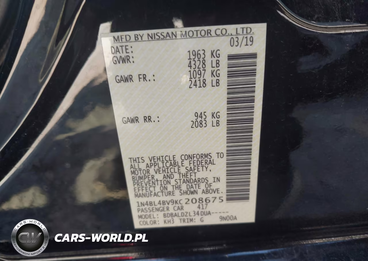 2019 Nissan Altima 2.5 S VIN:1N4BL4BV9KC208675 - 9
