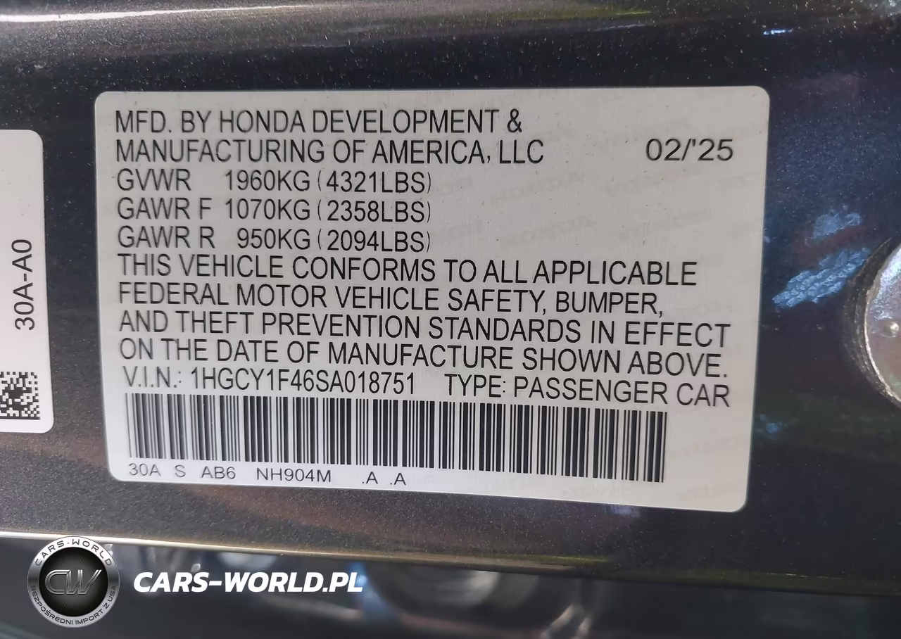 2025 Honda Accord Se VIN:1HGCY1F46SA018751 - 9