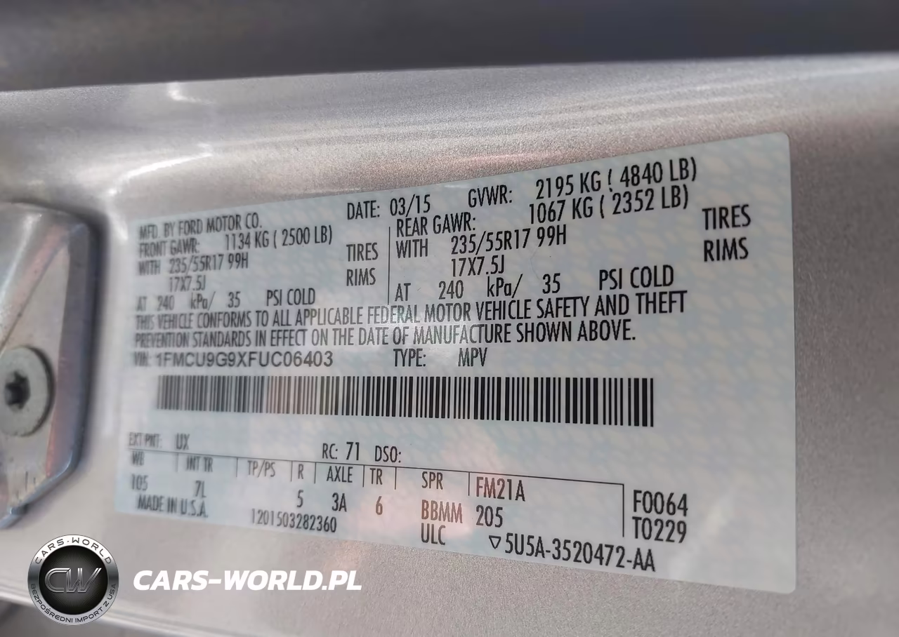 2015 Ford Escape Se VIN:1FMCU9G9XFUC06403 - 9