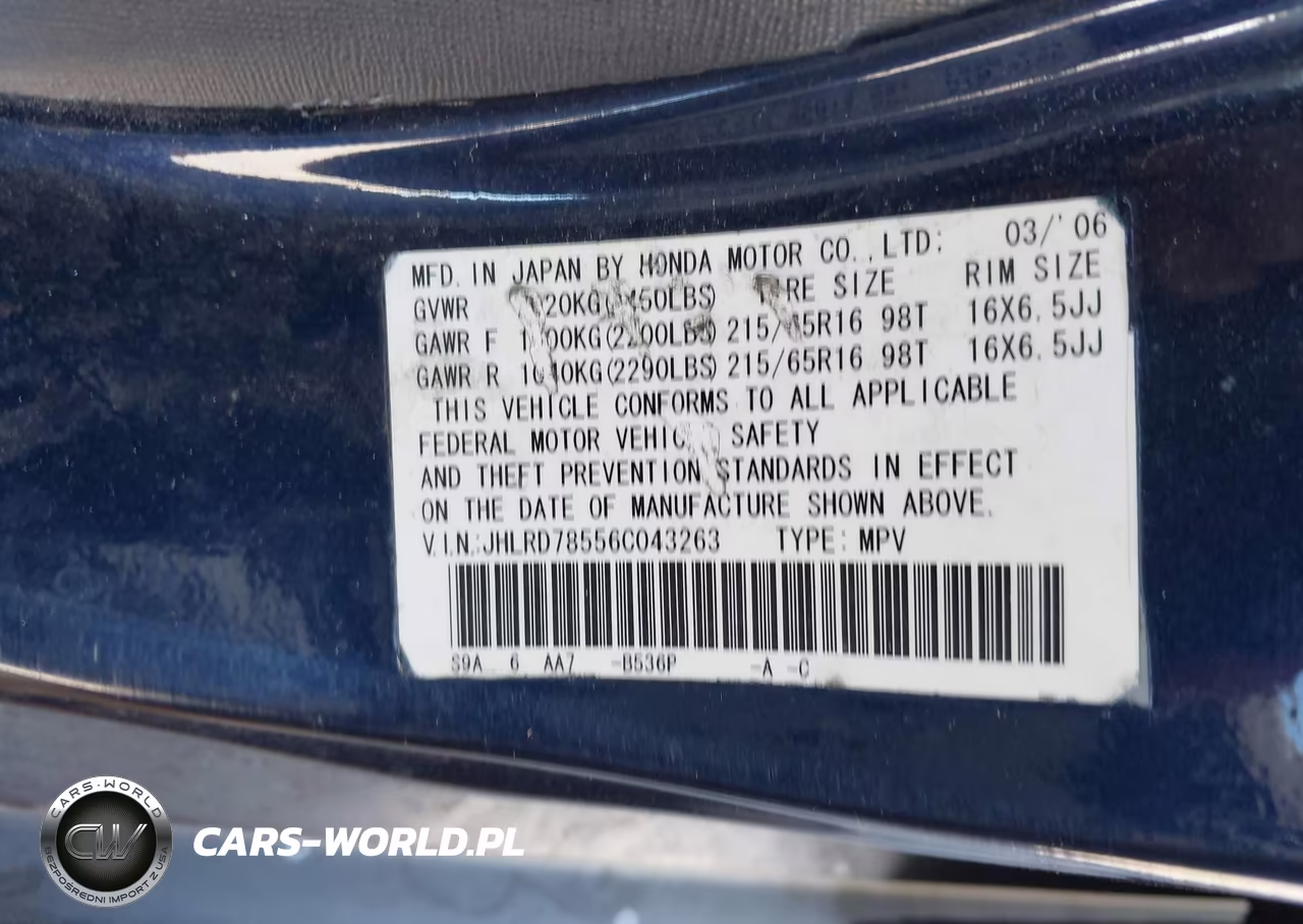 2006 Honda Cr-V Lx VIN:JHLRD78556C043263 - 9